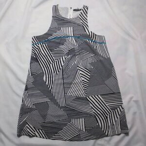 THML womens DRESS black OFF-WHITE lined ABSTRACT shift MIDI size M